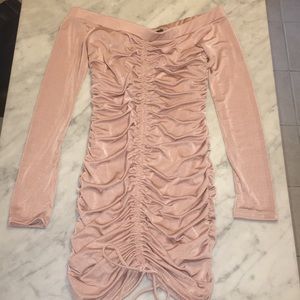 Off the Shoulder Mauve Cinched Dress